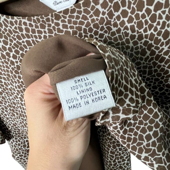 Talbots Pure Silk Giraffe Print Two Piece Skirt Set Sz 12 Career Office Chic - Picture 7 of 15